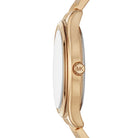 Side profile of Michael Kors Mindy MK7078 gold stainless steel bracelet watch