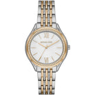 Michael Kors Mindy MK7084 women's white dial two-tone stainless steel watch front view