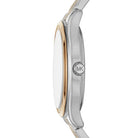 Side profile of Michael Kors Mindy MK7084 two-tone stainless steel bracelet watch