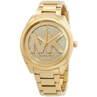 Close-up of Michael Kors MK7088 gold analog dial with gold bracelet
