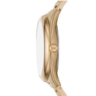 Side profile of Michael Kors Janelle MK7088 gold stainless steel bracelet watch