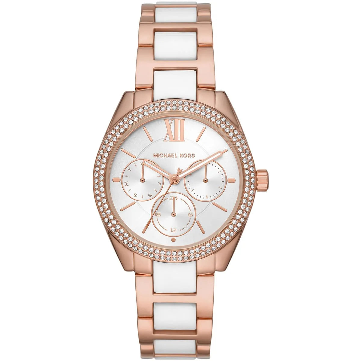 Michael Kors Janelle MK7131 women's white dial white and rose gold multi strap watch front view