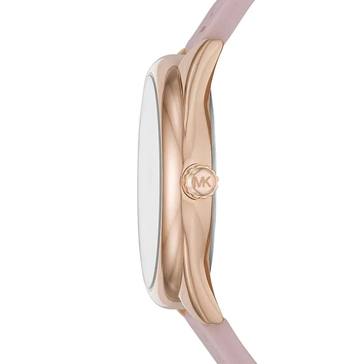 Side profile of Michael Kors Janelle MK7139 pink silicone rubber strap watch
