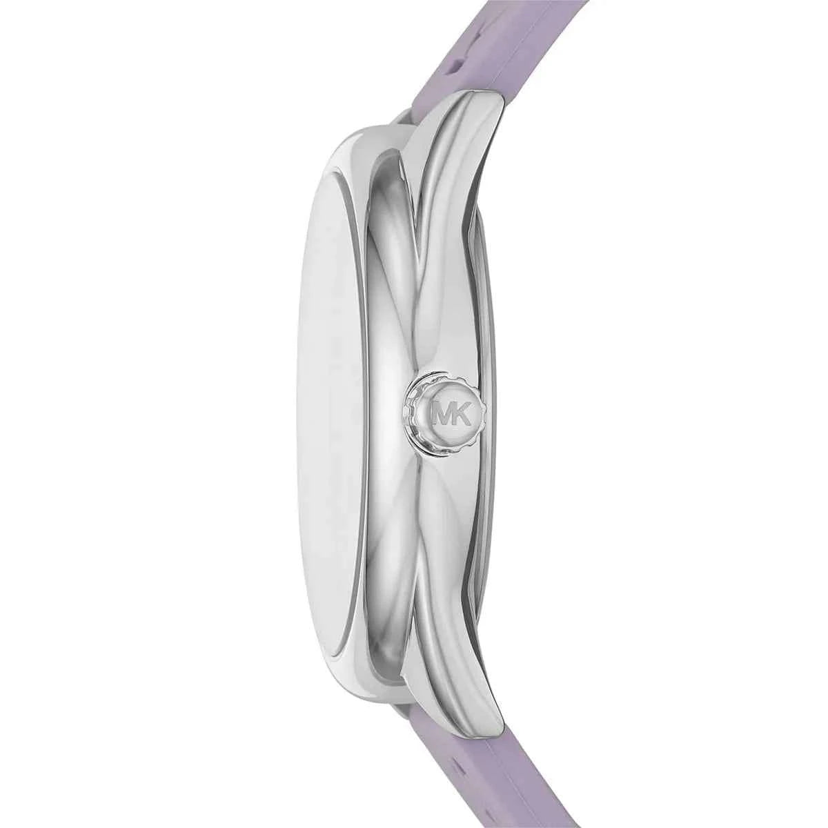 Side profile of Michael Kors Janelle MK7143 purple silicone rubber strap watch