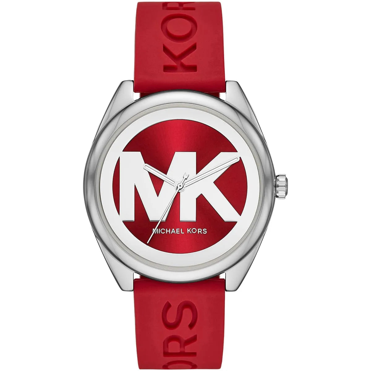 Michael Kors Janelle MK7144 women's red dial red silicone strap watch front view