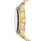 Side profile of Michael Kors Cunningham MK7154 gold stainless steel bracelet watch