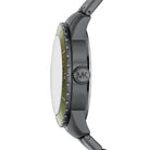 Side profile of Michael Kors Cunningham MK7158 gray stainless steel bracelet watch