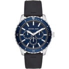 Michael Kors Cunningham MK7160 men's blue dial black silicone strap watch front view