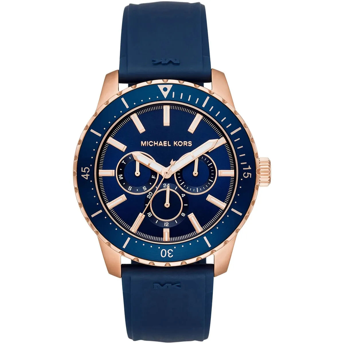Michael Kors Cunningham MK7163 men's blue dial blue silicone strap watch front view