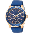 Close-up of Michael Kors MK7163 blue analog dial with monthly and weekly date display