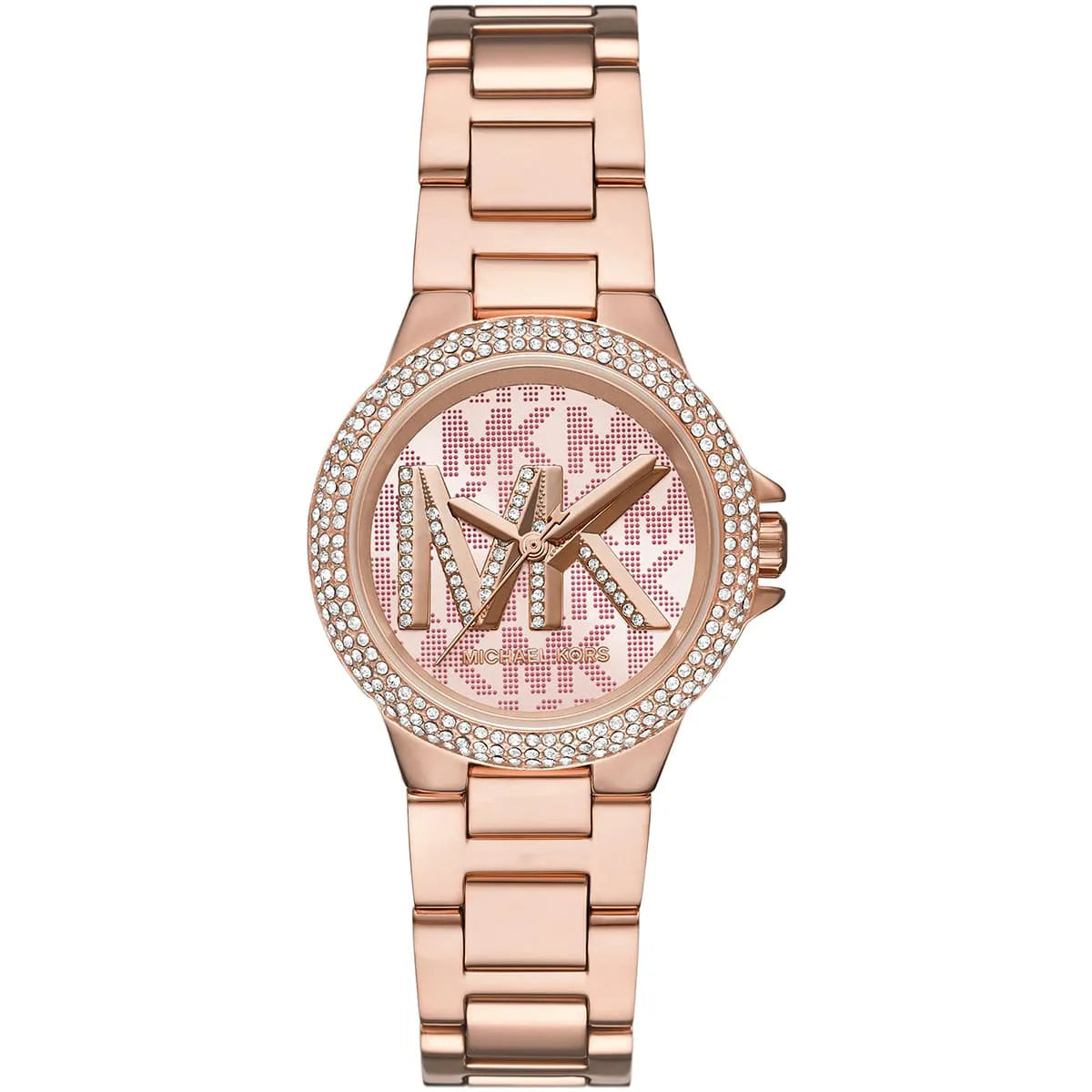 Michael Kors Camille MK7197 women's pink dial rose gold stainless steel watch front view