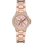 Michael Kors Camille MK7197 women's pink dial rose gold stainless steel watch front view