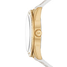 Side profile of Michael Kors Jessa MK7204 white polyurethane strap watch