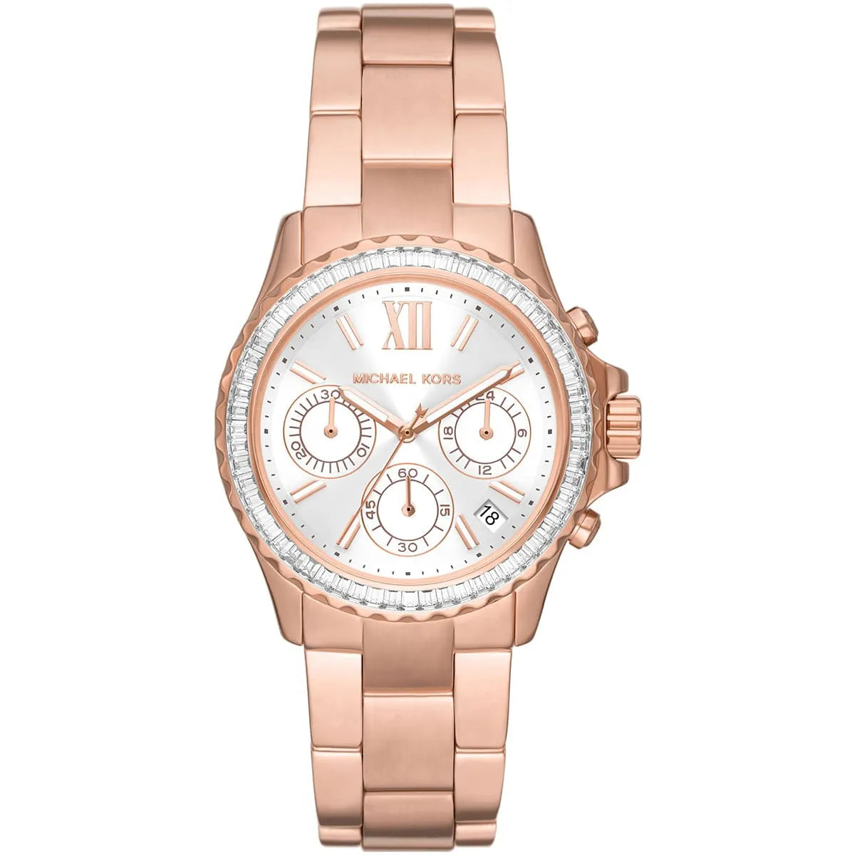 Michael Kors Everest MK7213 women's white dial rose gold stainless steel watch front view