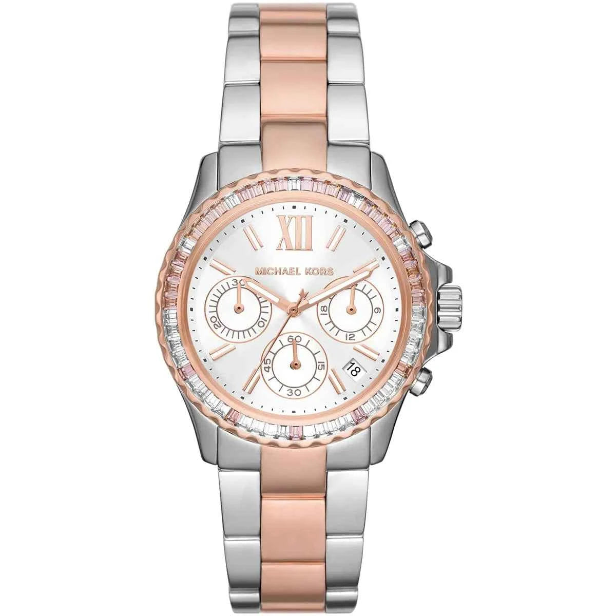 Michael Kors Everest MK7214 women's white dial two-tone stainless steel watch front view