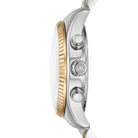 Side profile of Michael Kors Lexington MK7218 silver and gold stainless steel bracelet watch