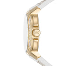 Side profile of Michael Kors Sidney MK7221 white polyurethane strap watch