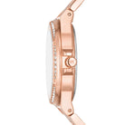 Side profile of Michael Kors Lennox MK7230 rose gold stainless steel bracelet watch