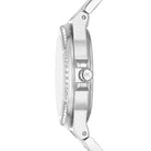 Side profile of Michael Kors Lennox MK7234 silver stainless steel bracelet watch
