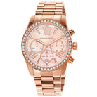 Close-up of Michael Kors MK7242 rose gold analog dial with monthly date and stopwatch function