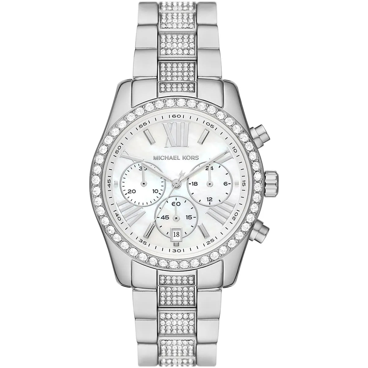 Michael Kors Lexington MK7243 women's white dial silver stainless steel watch front view