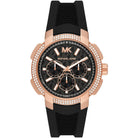 Michael Kors Sidney MK7245 women's black dial black silicone strap watch front view