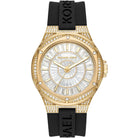 Michael Kors Camille MK7247 women's white dial black silicone strap watch front view