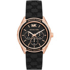Michael Kors Jessa MK7266 women's black dial black leather strap watch front view