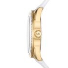 Side profile of Michael Kors Jessa MK7267 white genuine leather strap watch