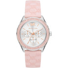 Michael Kors Jessa MK7268 women's silver dial pink leather strap watch front view