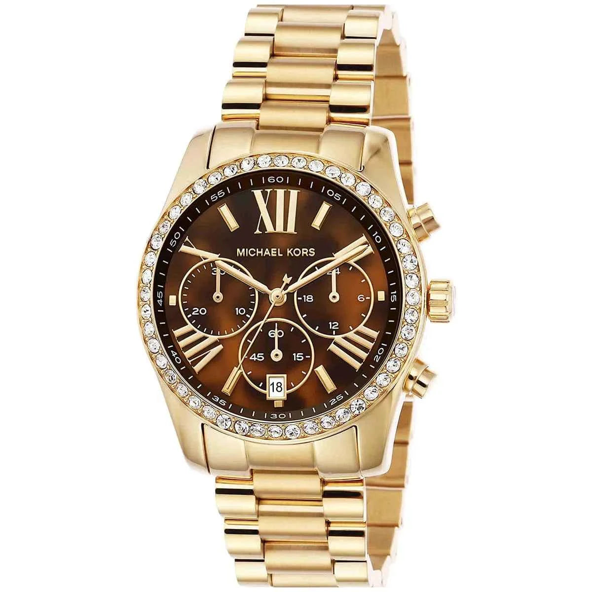 Michael Kors Lexington MK7276 Women's Brown Dial Gold Stainless Steel Chronograph Watch