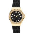 Michael Kors Lennox MK7281 women's black dial black silicone strap watch front view