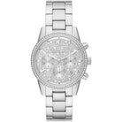 Michael Kors Ritz MK7301 women's silver dial silver stainless steel chronograph watch front view