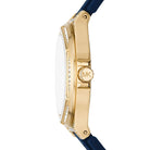 Side profile of Michael Kors Camille MK7333 blue rubber strap watch