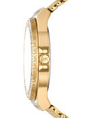 Side profile of Michael Kors Corey MK7345 gold metal bracelet watch