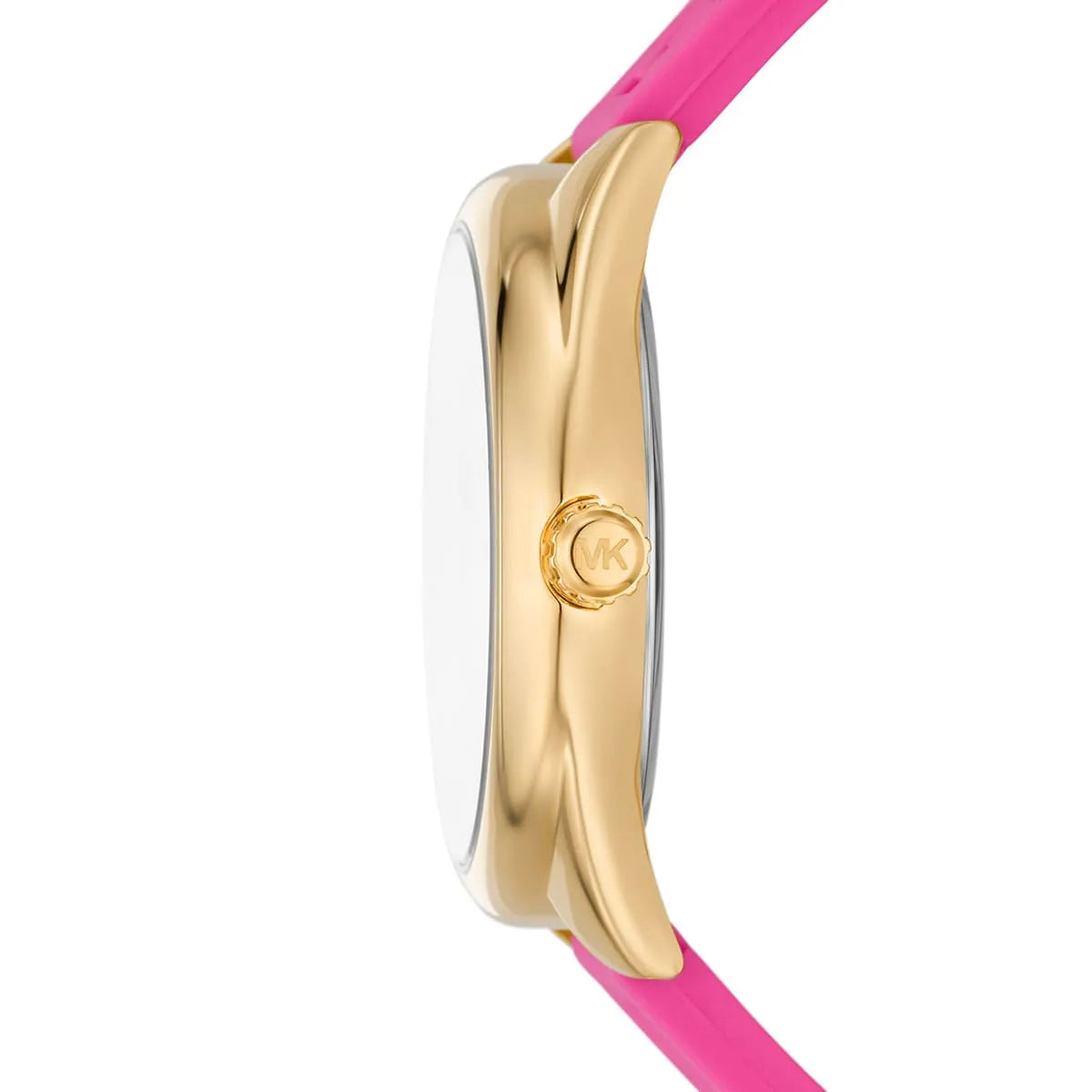 Side profile of Michael Kors MK7349 pink rubber strap watch