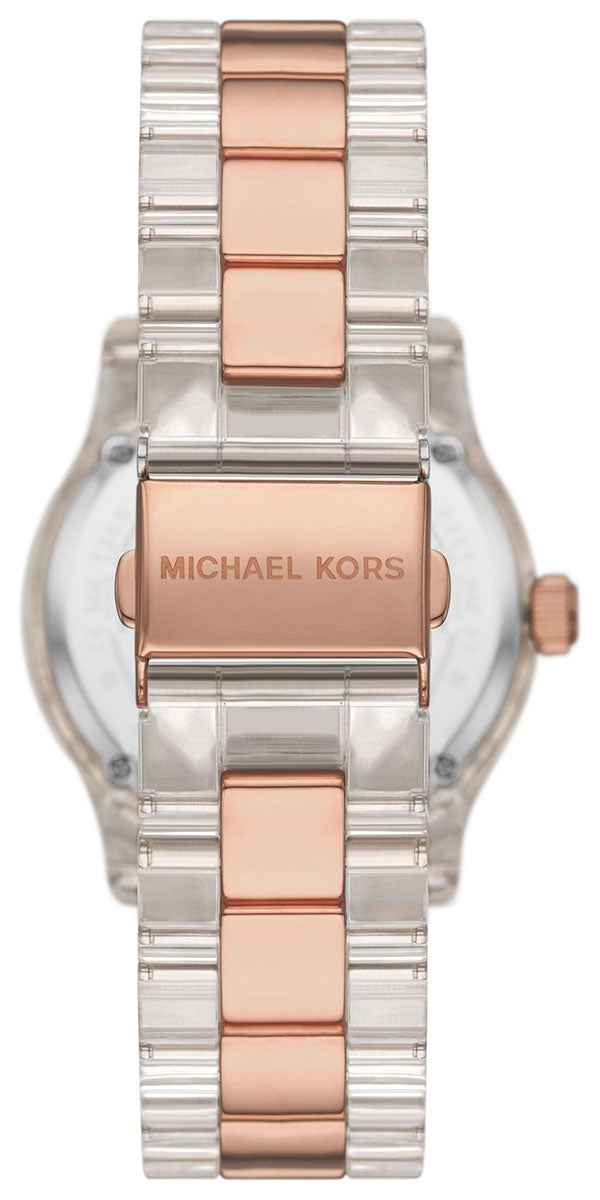 Michael Kors Runway MK7355 Women's Rose Gold Pavé Dial Two-Tone Clear Bracelet Watch