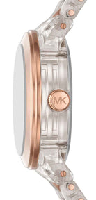 Michael Kors Runway MK7355 Women's Rose Gold Pavé Dial Two-Tone Clear Bracelet Watch