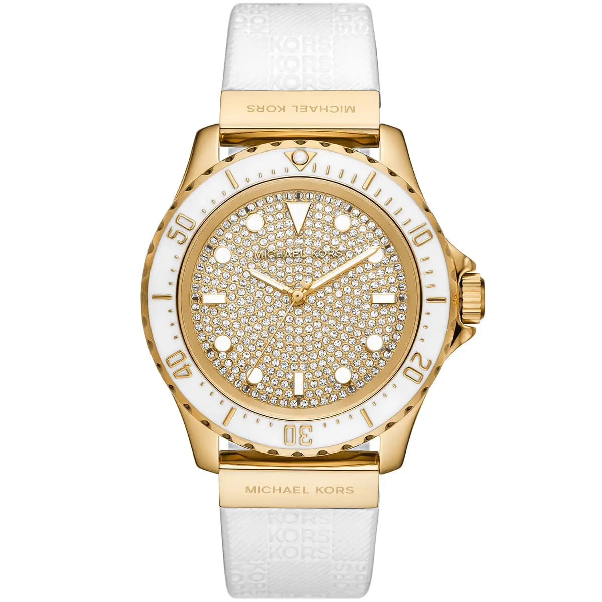 Michael Kors Runway MK7357 women's gold dial white silicone watch front view