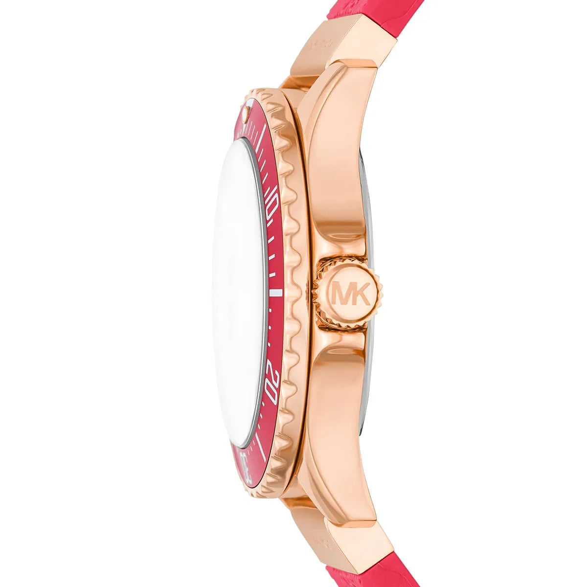 Side profile of Michael Kors Everest MK7359 pink rubber strap watch
