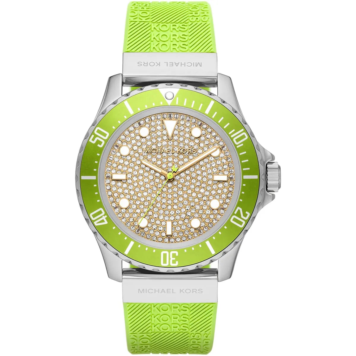 Michael Kors Everest MK7360 women's silver dial green silicone watch front view