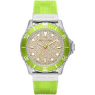 Michael Kors Everest MK7360 women's silver dial green silicone watch front view