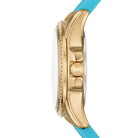 Side profile of Michael Kors Mini Pilot MK7374 blue silicone strap watch