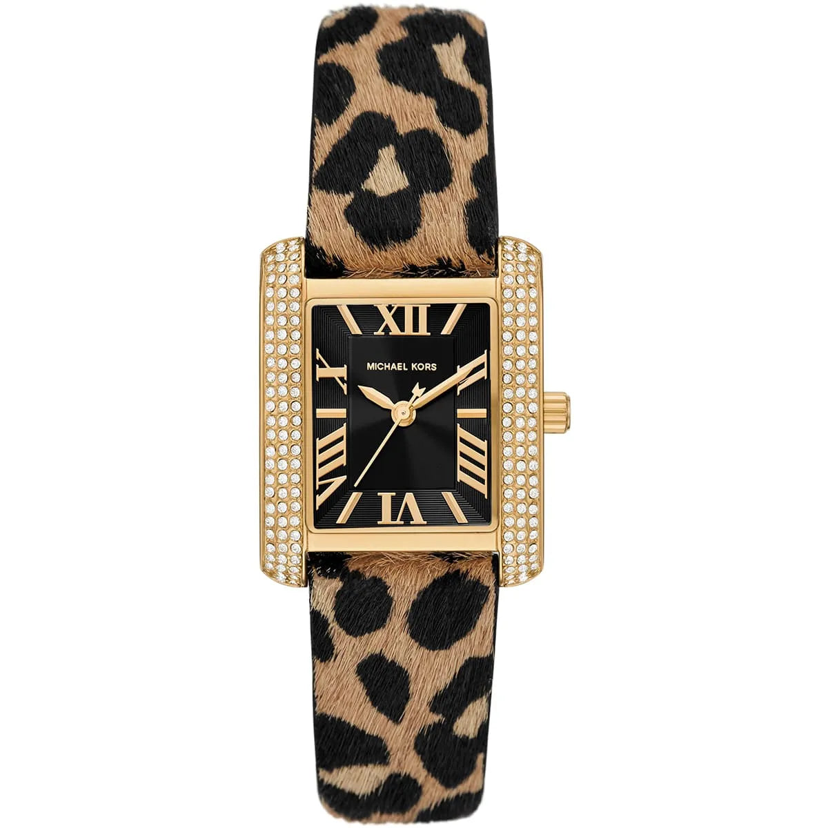 Michael Kors Emery MK7387 women's black dial brown leather watch front view