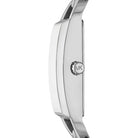 Side profile of Michael Kors Empire MK7407 silver stainless steel bracelet watch