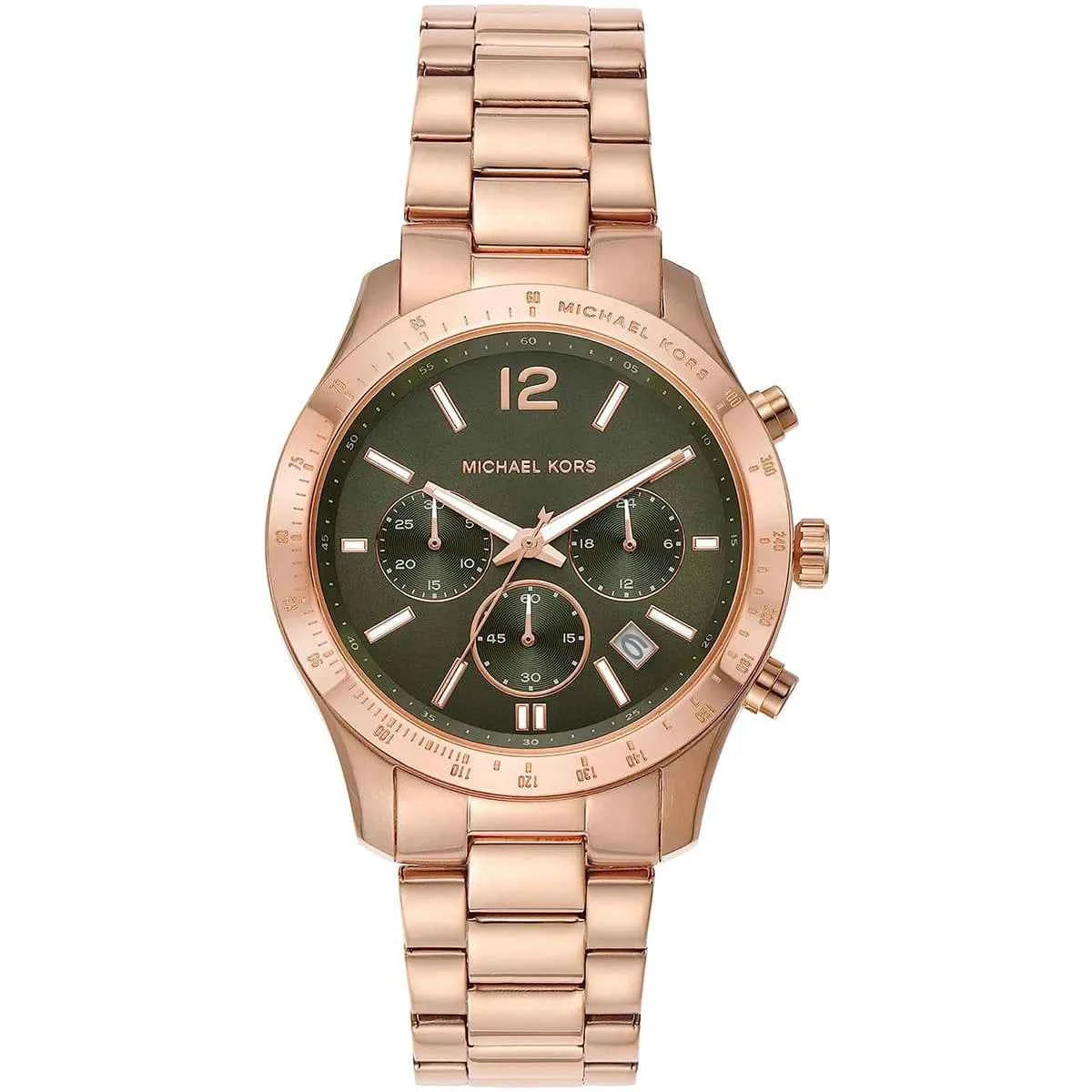Michael Kors Berkley MK7412 Women's Green Dial Rose Gold Stainless Steel Watch