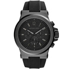 Michael Kors Dylan MK8152 men's black dial black rubber chronograph watch front view