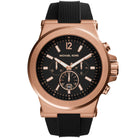 Michael Kors Dylan MK8184 men's black dial black rubber chronograph watch front view
