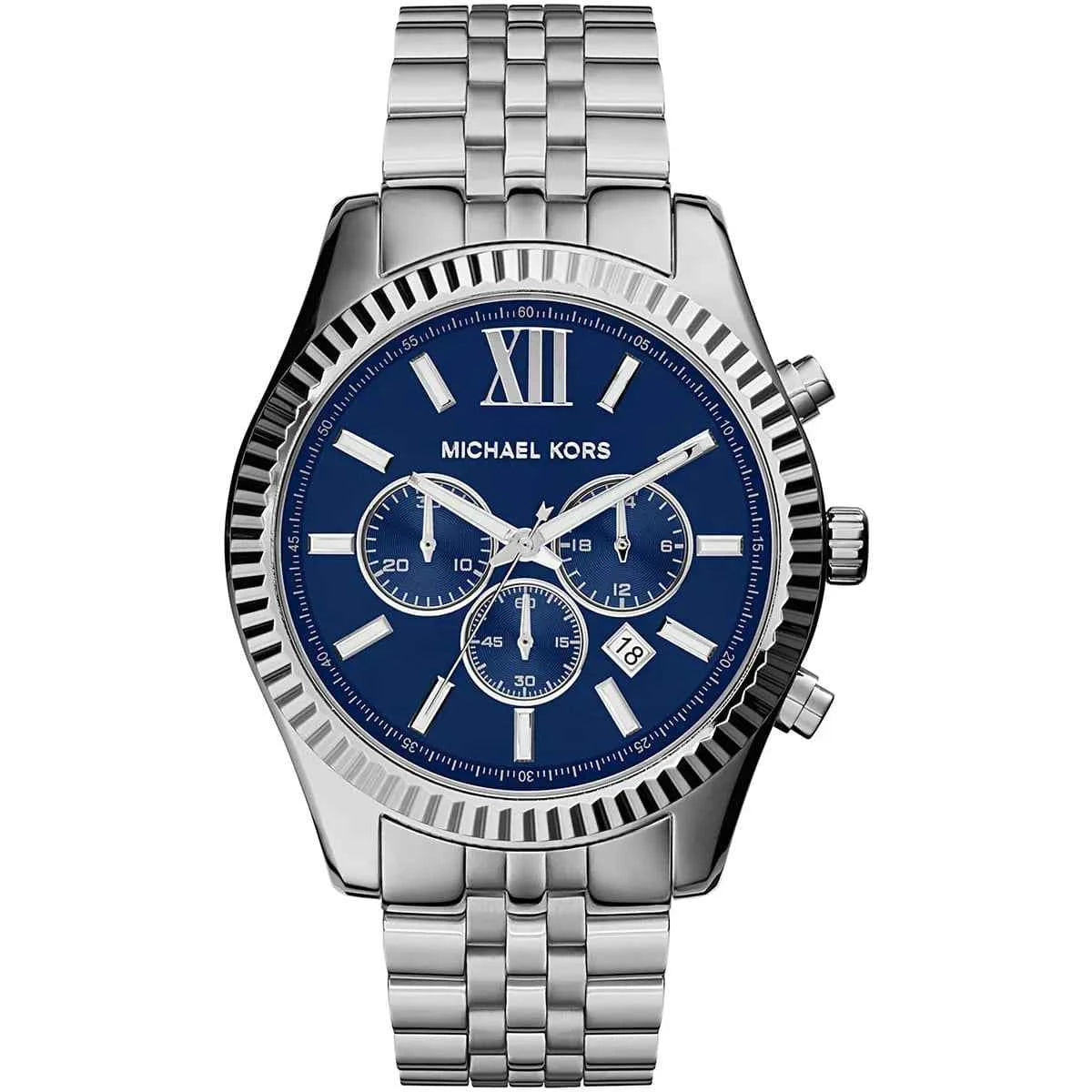 Michael Kors Lexington MK8280 Men's Blue Dial Silver Stainless Steel Chronograph Watch