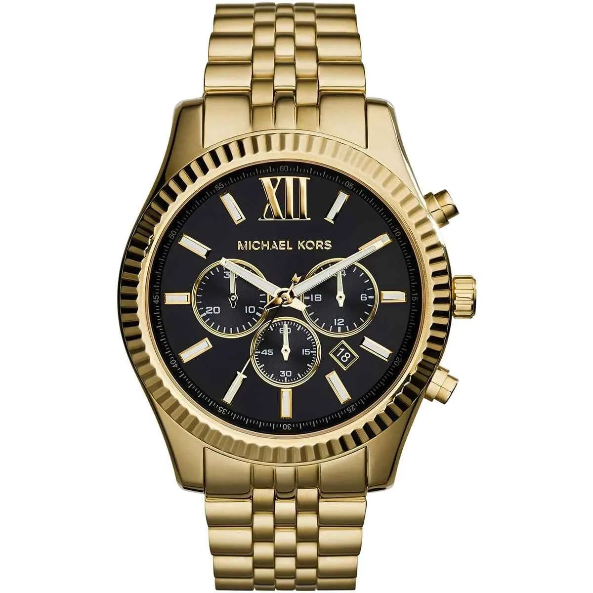 Michael Kors Lexington MK8286 Men's Black Dial Gold Stainless Steel Chronograph Watch